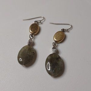 Oval Shaped Stone And Metal Bead Dangle Earrings